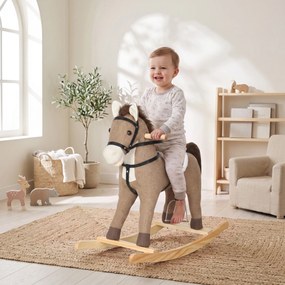 Cavalo de Baloiço com Sons, Pegas de Segurança e Base de Madeira, 12-36 Meses, Castanho-Escuro