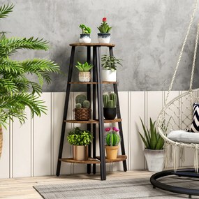 Estante canto de 4 preateleiras Suporte industrial anti-tombamento para plantas para escritório, sala de estar, quarto, 36 x 34 x 126 cm, Castanho Rús