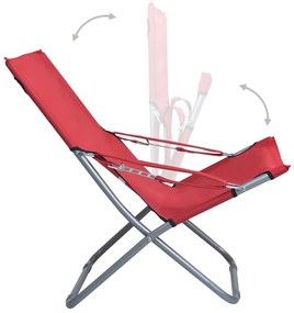 Cadeiras de praia dobráveis 2 pcs tecido vermelho