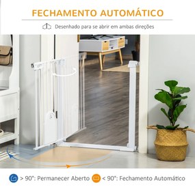 Barreira de Segurança de Cães Animais de Estimação para Escadas e Portas 75-103cm com 2 Extensões Fechamento Automático e Sistema de Duplo Bloqueio Aç