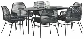 Conjunto de jantar jardim 7 peças almofadas vidro vime PE preto