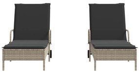 Espreguiçadeira com almofadões 2 pcs vime PE cinzento-claro