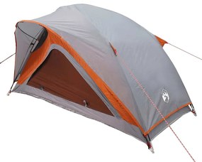 Tenda de campismo p/ 1 pessoa impermeável cinzento e laranja