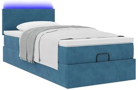 Estrutura cama otomana com colchão azul escuro 90x190cm veludo