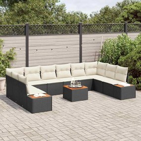 Conjunto de Sofás de Jardim de 11 Peças com Almofadas Preto Rattan Acá