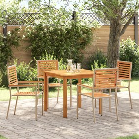 Conjunto de Jantar para Jardim com 5 Peças em Rattan Poliéster Bege e