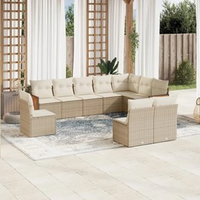 10 pcs conjunto de sofás p/ jardim com almofadões vime PE bege