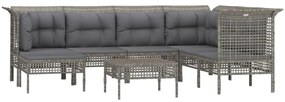 8 pcs conjunto lounge de jardim c/ almofadões vime PE cinzento