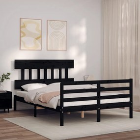 Estrutura de cama de casal c/ cabeceira madeira maciça preto