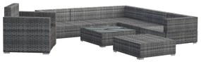 8 pcs conjunto lounge de jardim c/ almofadões vime PE cinzento
