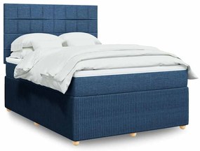 Cama com molas/colchão 140x200 cm tecido azul