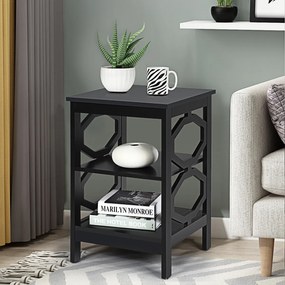 2 x Mesas de cabeceira 3 camadas decoração de mesa lateral em formato ômega mesa lateral para sofá quarto sala corredor 40 x 40 x 61 cm Preto