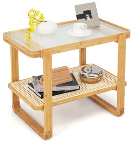 Mesa de cabeceira moderna com 2 gavetas decoradas em vime - branca