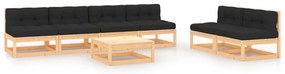 7 pcs conjunto lounge de jardim c/ almofadões pinho maciço