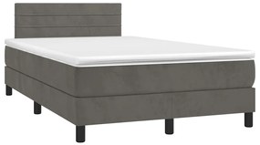 Cama box spring colchão LED 120x190cm couro artif. cinza-escuro