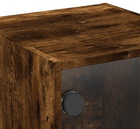 Mesa cabeceira c/ portas vidro 2 pcs 35x37x35cm carvalho fumado