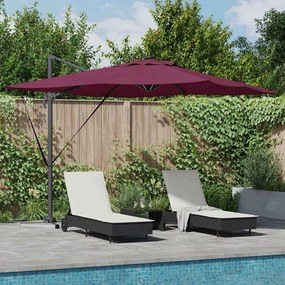vidaXL Guarda-Sol Cantilever Roma com LEDs Vermelho Bordeaux, 286 x 285 x 270 cm de Alumínio.