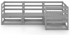 4 pcs conjunto lounge de jardim pinho maciço cinzento