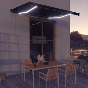 vidaXL Toldo retrátil manual com LED 400x300 cm antracite