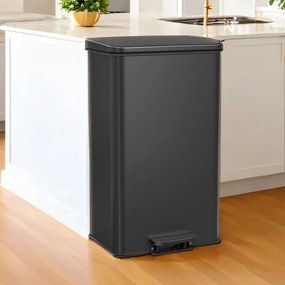 Caixote do lixo para cozinha 40 litros grande com tampa, em aço 34,8 x 32,1 x 55,7 cm Preto