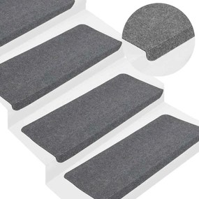 vidaXL Tapetes de escada adesivos 30 pcs 65x24,5x3,5 cm cinzento