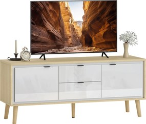 Móvel para televisão, adequado para ecrãs até 55 polegadas, 2 portas de alto brilho, 2 gavetas silenciosas, 120 x 35 x 50 cm, branco