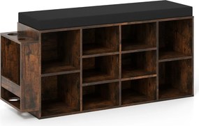 Banco sapateira 30 x 110 x 52,5 cm com suporte para guarda-chuvas, 10 compartimentos, assento acolchoado e prateleiras ajustáveis, Café
