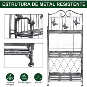 Suporte para Plantas Dobrável Suporte para Vasos de Plantas de 3 Níveis com Estrutura de Metal 44x25x96 cm Prata