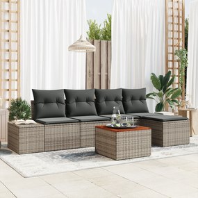 Conjunto de Sofá de Jardim com 6 Peças e Almofadas Cinzas de Poli Ratt