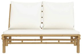 Banco de jardim bambu com almofadões branco nata