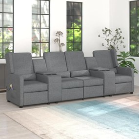 vidaXL Sofá massagens reclinável 4 lug. c/ suportes copos cinza-claro