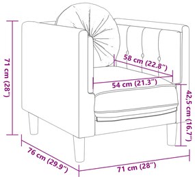 3 pcs conjunto de sofás com almofadas veludo castanho