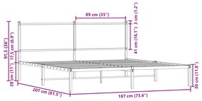 Estrutura de cama com cabeceira 180x200cm metal carvalho fumado