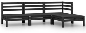 4 pcs conjunto lounge de jardim pinho maciço preto