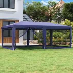 vidaXL Tenda para festas c/ 6 paredes laterais em rede 6x4 m PEAD azul