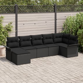 Conjunto de Sofá de Jardim vidaXL 7 Peças com Almofadas Preto Rattan P