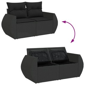 Conjunto de Sofá de Jardim vidaXL 8 Peças com Almofadas Preto Poliratt