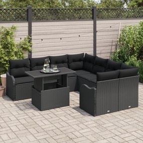 Conjunto de Sofá de Jardim vidaXL com Almofadas Polirattan Preto de 9