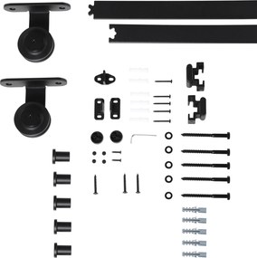 Ferragem para Porta de Correr (NÃO INCLUIDA) Kit de Acessórios para Porta Corredeira com 2 Trilhos de Aço de Carbono 200x40x0,6cm Preto