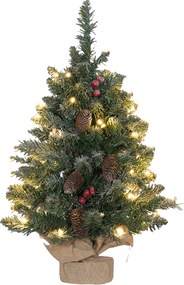 HOMCOM Mini Árvore de Natal 60 cm com Luzes Integradas, 86 Ramos, Pinhas, Bagas Vermelhas, Base em Cimento, Verde | Aosom Portugal