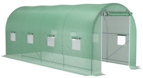 Outsunny Estufa tipo Túnel 500x200x205 cm Estufa de Jardim com Porta Enrolável e 8 Janelas Cobertura de PE 140 g/m² Verde | Aosom Portugal