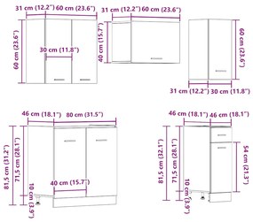 11 pcs armário de cozinha conjunto deriv. madeira madeira velha