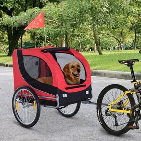 Atrelado para Bicicleta com Refletores e Bandeira para Animal de estimação tipo Cão - Vermelho e preto - 130x90x110 cm