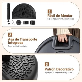 Base para guarda-sol semicircular reenchível com água e areia 27 kg compatível com postes de 40/48,5 mm para relva e piscina, preta