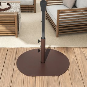 Base metálica redonda para guarda-sol de jardim 23kg com 2 botões de aperto Rodas e pega Castanho