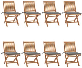 Cadeiras de jardim dobráveis c/ almofadões 8 pcs teca maciça