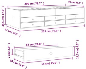 Sofá-cama c/ gavetas 90x200 cm derivados de madeira branco