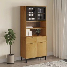 vidaXL Armário alto c/ portas de vidro FLAM 80x40x180 cm pinho maciço