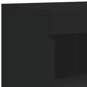 Armário de apoio com luzes LED derivados de madeira preto