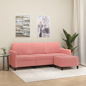 vidaXL Sofá de 3 lugares com apoio de pés 180 cm veludo rosa